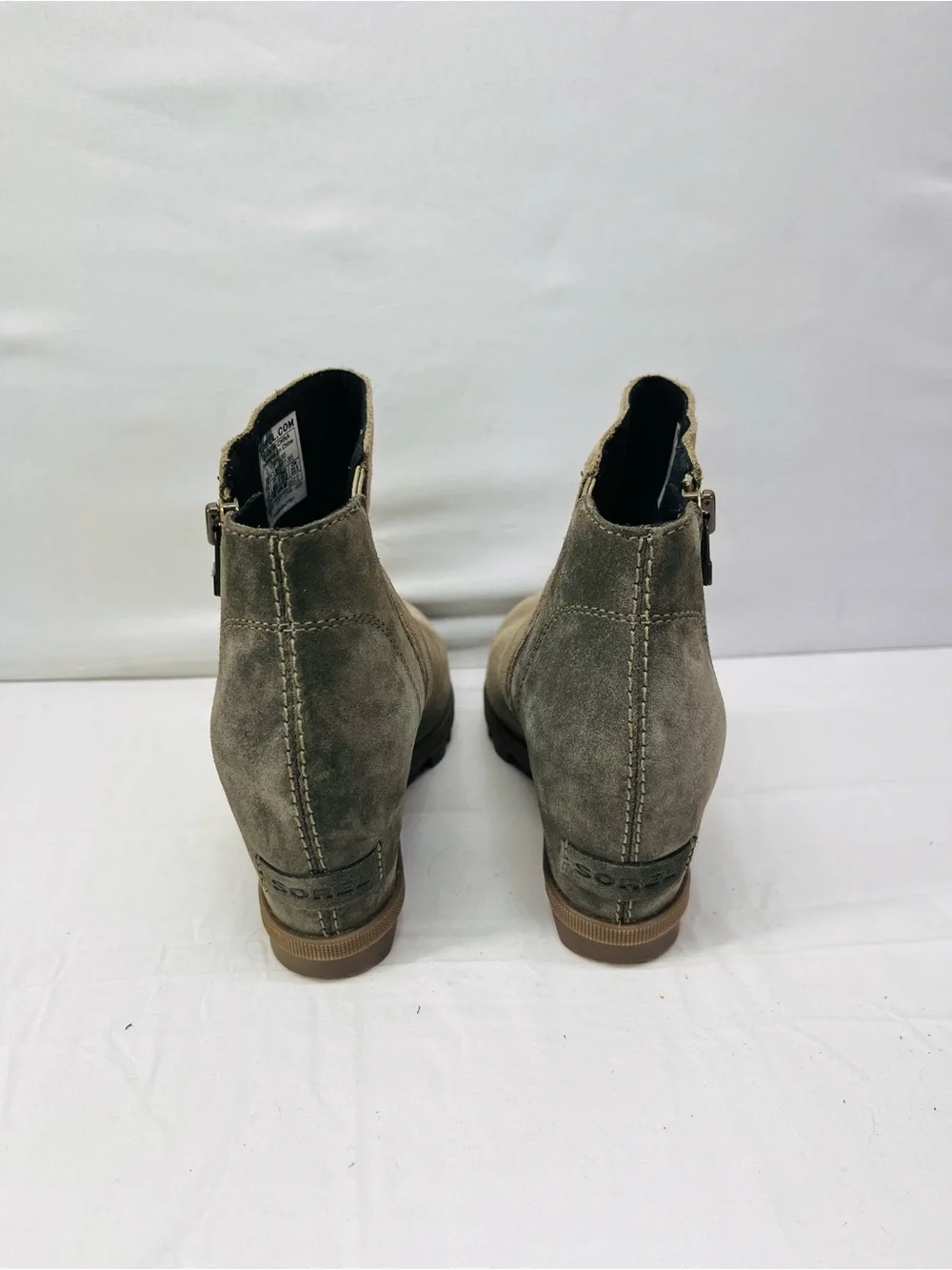 Sorel Taupe and Dark Taupe Suede Wedge Ankle Booties